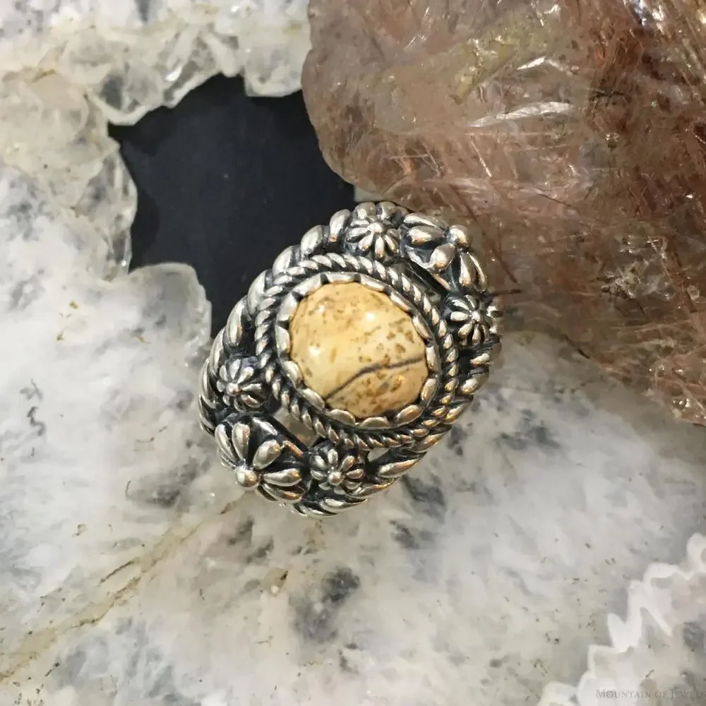 Carolyn Pollack Vintage Sterling Oval Picture Jasper Decorated Ring For Women